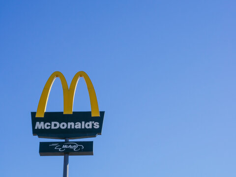 Marbella, Spain: December -07 ,2021. McDonald's restaurant brand advertising poster with copy space