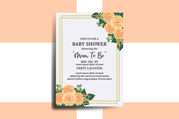 Baby Shower Greeting Card Orange Dahlia Flower Design Template