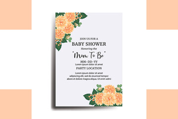 Baby Shower Greeting Card Orange Dahlia Flower Design Template