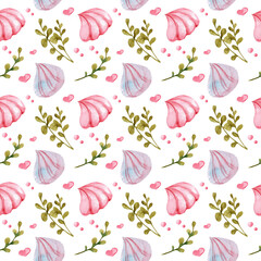 Watercolor seamless pattern. Pink and lilac marshmallows. Pattern for fabric and scrapbooking paper. Children's holiday