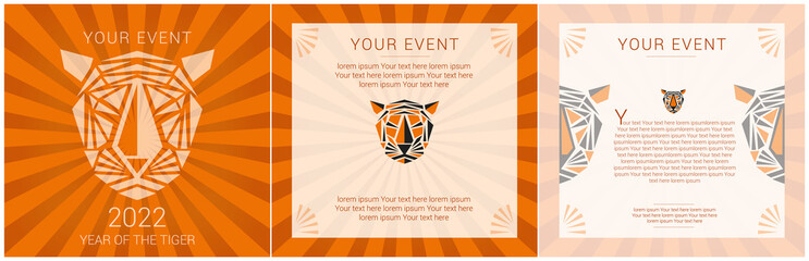 Fototapeta 2022 - year of the tiger - vour illustrated event invitation  template - vector graphic set in named layers obraz