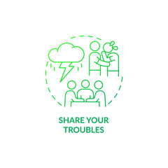 Share your troubles green gradient concept icon. Help with mental health hardships abstract idea thin line illustration. Isolated outline drawing. Roboto-Medium, Myriad Pro-Bold fonts used