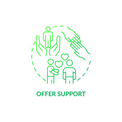 Offer support green gradient concept icon. Showing moral support abstract idea thin line illustration. Being emotional supportive. Isolated outline drawing. Roboto-Medium, Myriad Pro-Bold fonts used