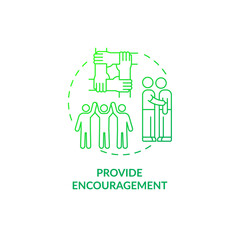 Provide encouragement green gradient concept icon. Improving mental health abstract idea thin line illustration. Offering comfort. Isolated outline drawing. Roboto-Medium, Myriad Pro-Bold fonts used