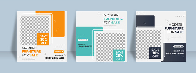 Minimalist modern furniture for sale social media post template 