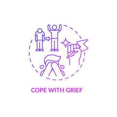 Cope with grief purple gradient concept icon. Grief-related depression treatment abstract idea thin line illustration. Isolated outline drawing. Roboto-Medium, Myriad Pro-Bold fonts used