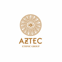 Aztec eye logo vector, design with ancient greek circle border frame