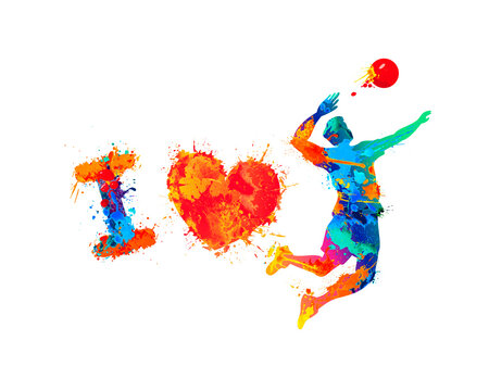 I love volleyball. Vector symbol of splash paint