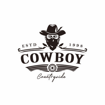 Classic cowboy Country bar and grill Vintage Retro Ribbon Banner logo design
