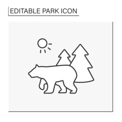 Nature reserve line icon. Biodiversity.Taiga forest for white bear and other wild animals. Natural environment for animals. Park concept. Isolated vector illustration. Editable stroke