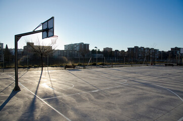 Basketball court net before a match, sport concept 
