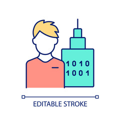Professional database engineer RGB color icon. System software programming specialist. Data storage. Isolated vector illustration. Simple filled line drawing. Editable stroke. Arial font used