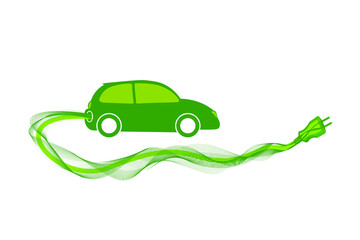 Symbol für Elektroantrieb bei Autos in grüner Farbe auf weißem Hintergrund.
