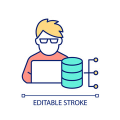 Database administrator RGB color icon. Datacenter manager. Programming specialist. System architect. Isolated vector illustration. Simple filled line drawing. Editable stroke. Arial font used