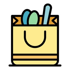 Full shop bag icon. Outline full shop bag vector icon color flat isolated