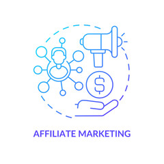 Affiliate marketing blue gradient concept icon. Business partnership for growth abstract idea thin line illustration. Isolated outline drawing. Roboto-Medium, Myriad Pro-Bold fonts used