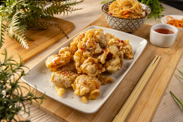 Chicken breast deep fried tempura style