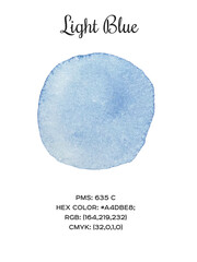Watercolor Blue tone color shade cards with code and name