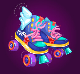 Roller skate girls cartoon vector colorful illustration 