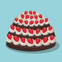 Cake with white cream and strawberries 