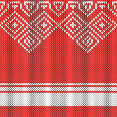 Christmas Knit Print. Red Knitted Border. Wool Pullover. Sweater Ugly Frame. Scandinavian Ornament. Festive Crochet