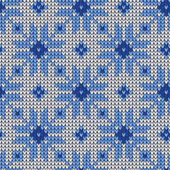Seamless Pattern of Knitted Snowflakes.
