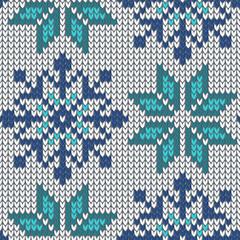 Seamless Pattern of Knitted Snowflakes. - 477602148