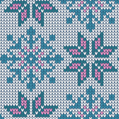 Seamless Pattern of Knitted Snowflakes. - 477602170