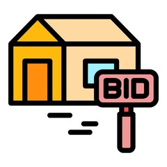 House bid icon. Outline house bid vector icon color flat isolated