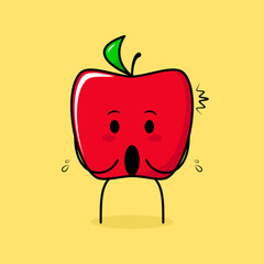 cute red apple character with impressed expression and mouth open. green and red. suitable for emoticon, logo, mascot and icon