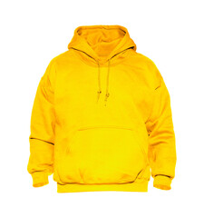 Blank hoodie sweatshirt color yellow on invisible mannequin template front view on white background

