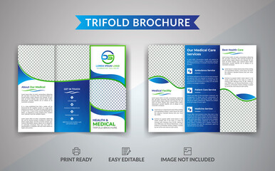 Healthcare, hospital fitness pharmacy  Medical trifold brochure Template, clinic dental with blue color