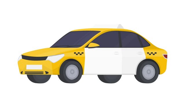 Taxi car. Animation of a passenger car of the taxi service, alpha channel. Cartoon