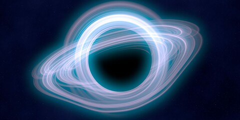 Black hole in deep space. Astronomical massive object. Hot plasma ring and event horizon. Plasma accretion disk.