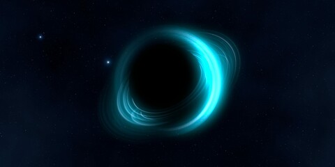 Black hole in deep space. Astronomical massive object. Hot plasma ring and event horizon. Plasma accretion disk.