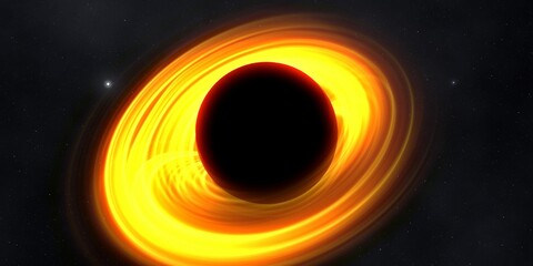 Black hole in deep space. Astronomical massive object. Hot plasma ring and event horizon. Plasma accretion disk. © Jakub