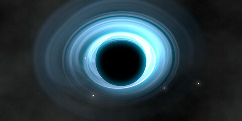 Black hole in deep space. Astronomical massive object. Hot plasma ring and event horizon. Plasma accretion disk.