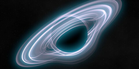 Black hole in deep space. Astronomical massive object. Hot plasma ring and event horizon. Plasma accretion disk.