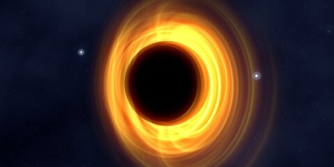 Black hole in deep space. Astronomical massive object. Hot plasma ring and event horizon. Plasma accretion disk. © Jakub