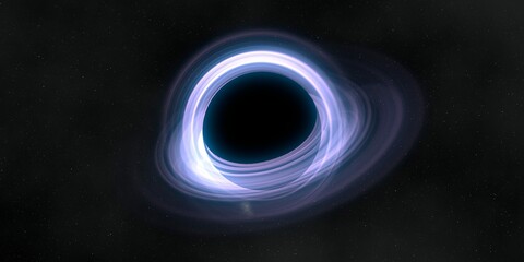Black hole in deep space. Astronomical massive object. Hot plasma ring and event horizon. Plasma accretion disk.