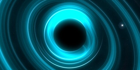 Black hole in deep space. Astronomical massive object. Hot plasma ring and event horizon. Plasma accretion disk.