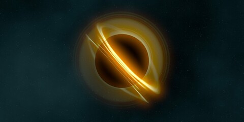 Black hole in deep space. Astronomical massive object. Hot plasma ring and event horizon. Plasma accretion disk. © Jakub