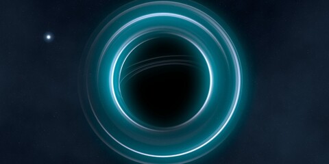 Black hole in deep space. Astronomical massive object. Hot plasma ring and event horizon. Plasma accretion disk.