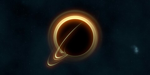 Black hole in deep space. Astronomical massive object. Hot plasma ring and event horizon. Plasma accretion disk. © Jakub