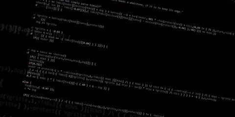 Computer script code. Programming screen of software developer. Program code background. Modern technology backdrop for advertisements. - obrazy, fototapety, plakaty