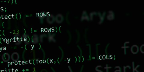 Obraz premium Computer script code. Programming screen of software developer. Program code background. Modern technology backdrop for advertisements.