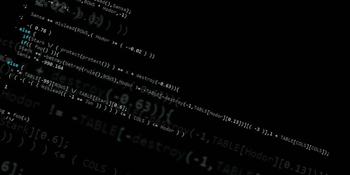 Computer script code. Programming screen of software developer. Program code background. Modern technology backdrop for advertisements.