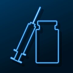 vaccine neon sign, modern glowing banner design, colorful modern design trend. Vector illustration.