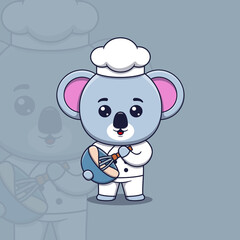 Cute koala chef with whisk and mixing bowl
