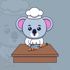 Cute koala chef cutting carrot